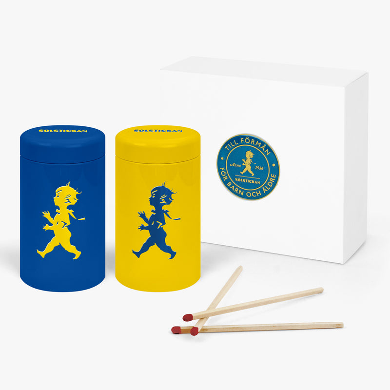 Tändsticksrör 2-pack – Gul & Blå ink presentförpackning