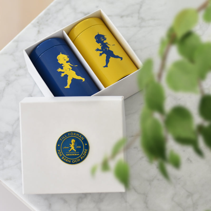Tändsticksrör 2-pack – Gul & Blå ink presentförpackning